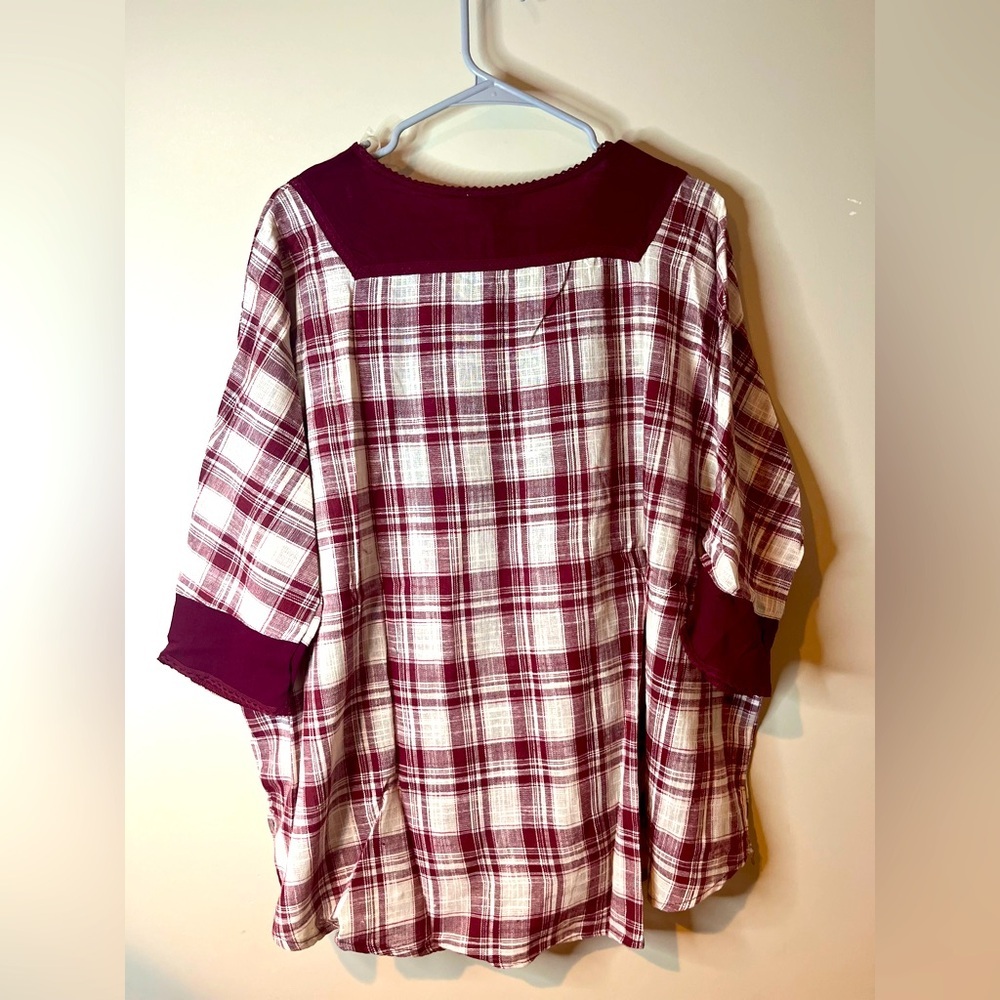 Hayden Burgundy & White Plaid Oversized Top - Picture 9 of 9
